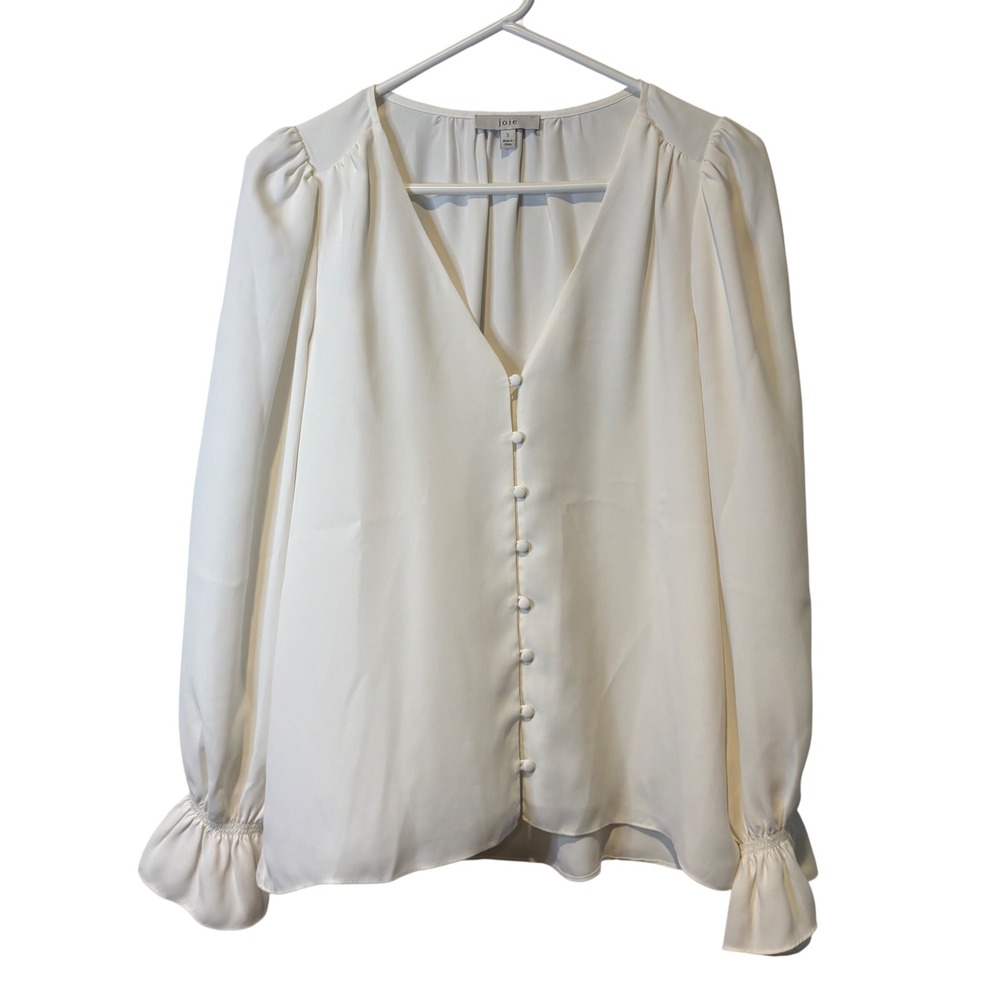 Joie Ivory White‎ V Neck Button Front Long Sleeve Blouse Top Size S Coquette